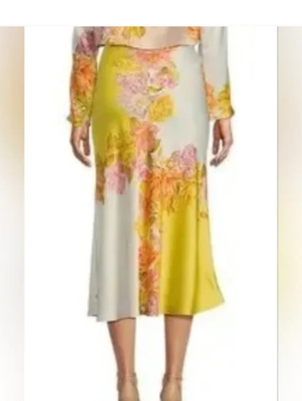 ANTONIO MELANI Yellow & Cream Floral Midi Skirt - Picture 2 of 4